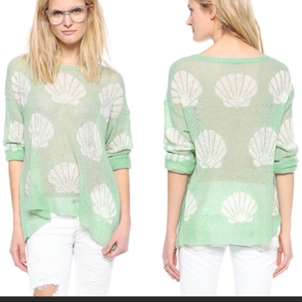 Wildfox Sea Green Shell Baby Roadie Sweater